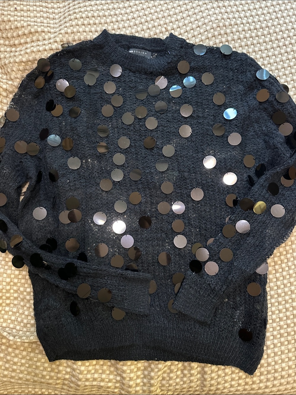 NWOT Black Sequin Dot Mesh Sweater